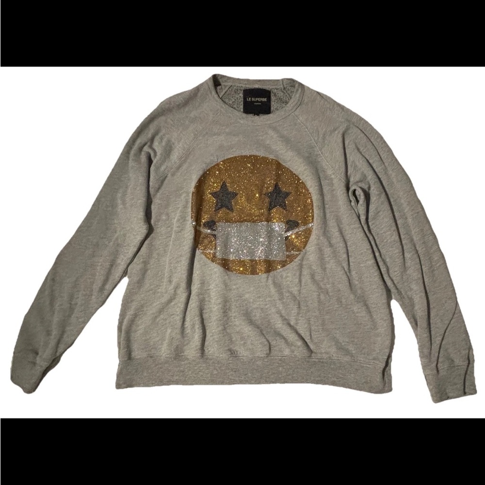 Le Superbe Keep Smiling Sweatshirt in Heather Grey Size Medium